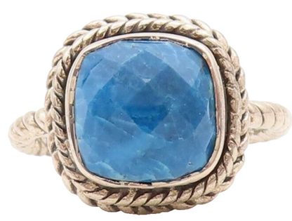 925 Sterling Silver Vintage Ring Square Turquoise Twisted Rope  Sz 8  RG29291