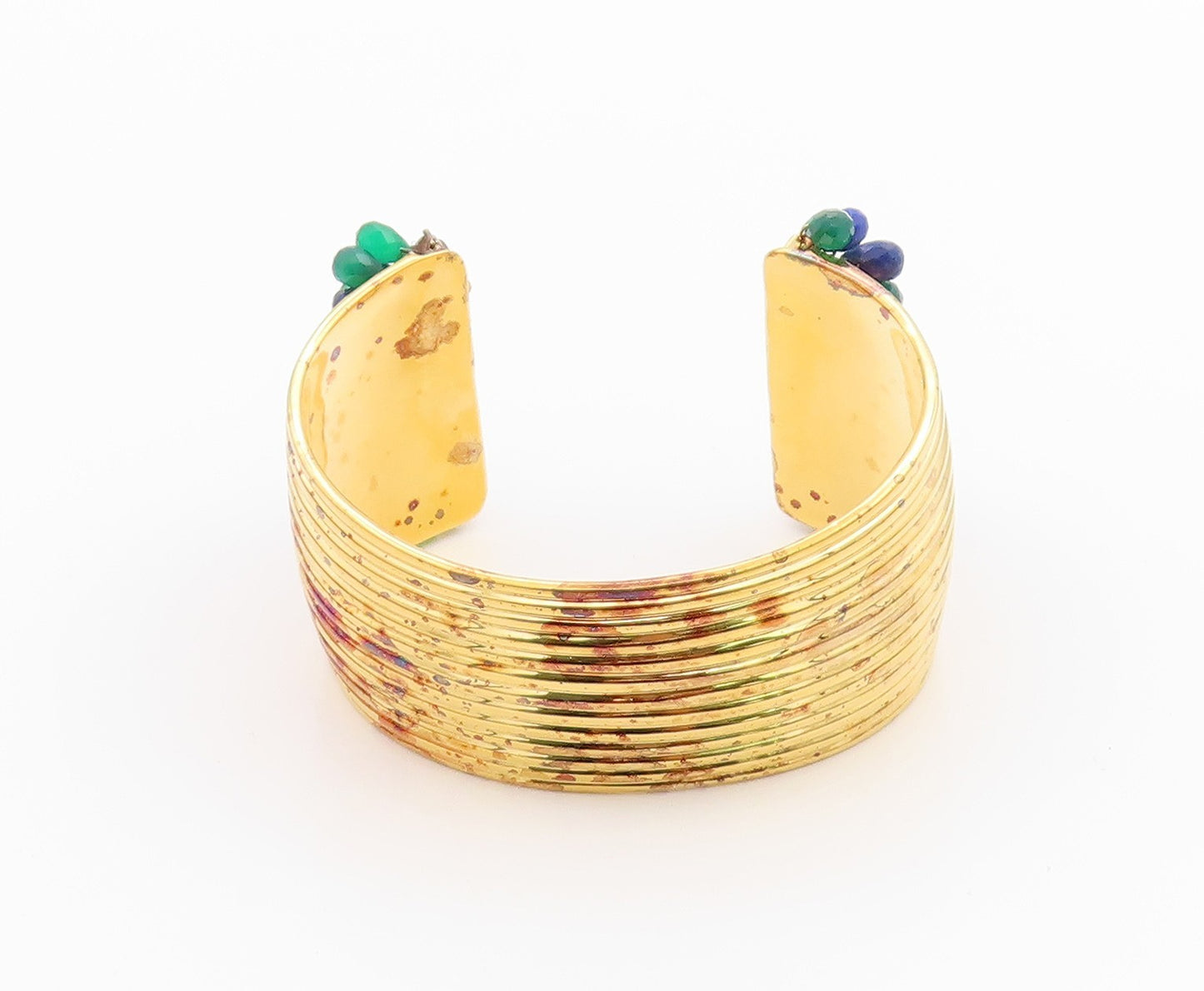 925 Sterling Silver Vintage Bracelet Gold Plated Sapphire Emerald Topaz  BT11344
