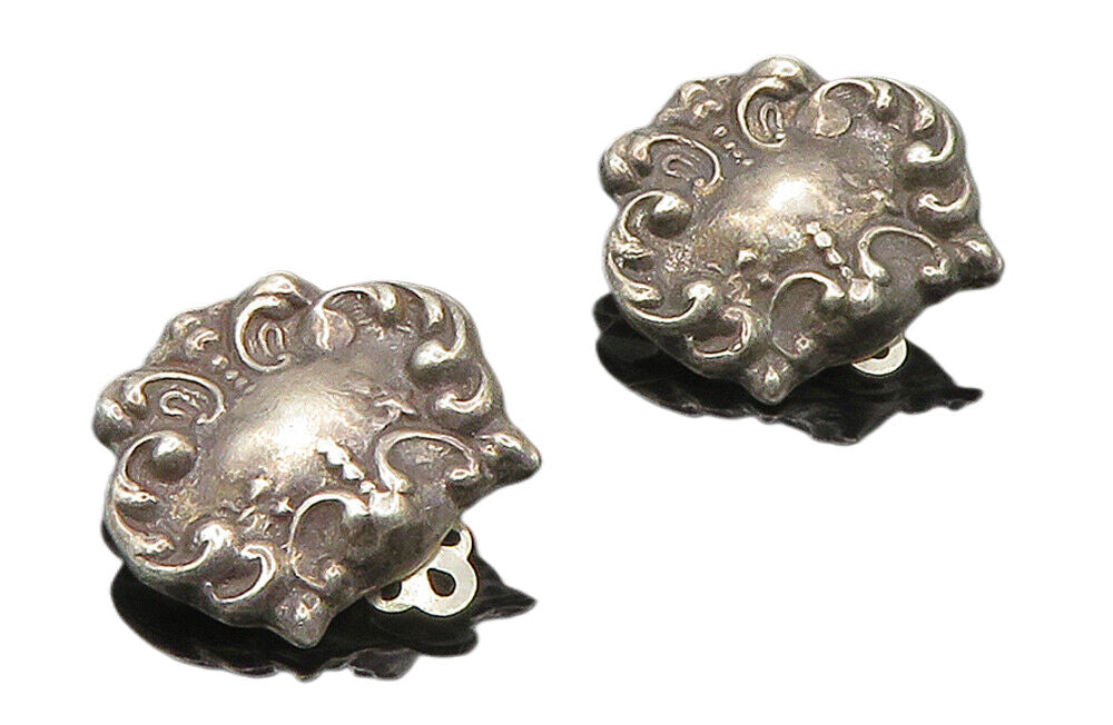 925 Sterling Silver  Vintage Oxidized Swirl Detail Non Pierce Earrings  EG7934
