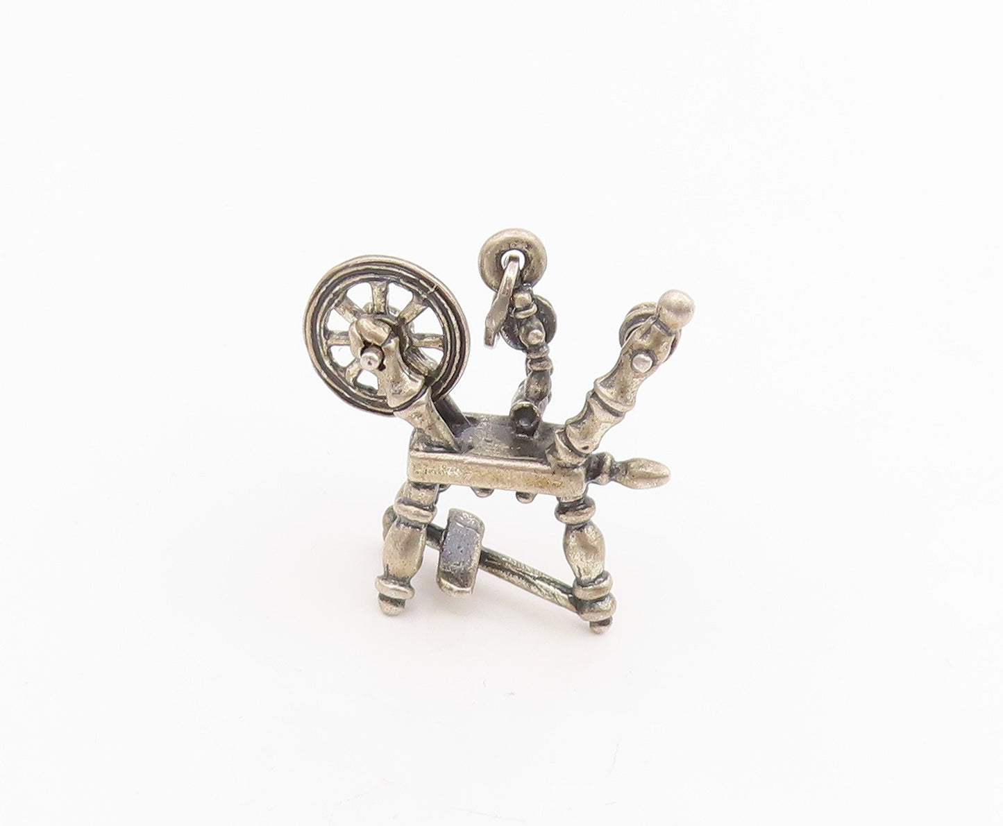 925 Sterling Silver Vintage Pendant BEAU Retro Sewing Spinning Wheel  PT25676