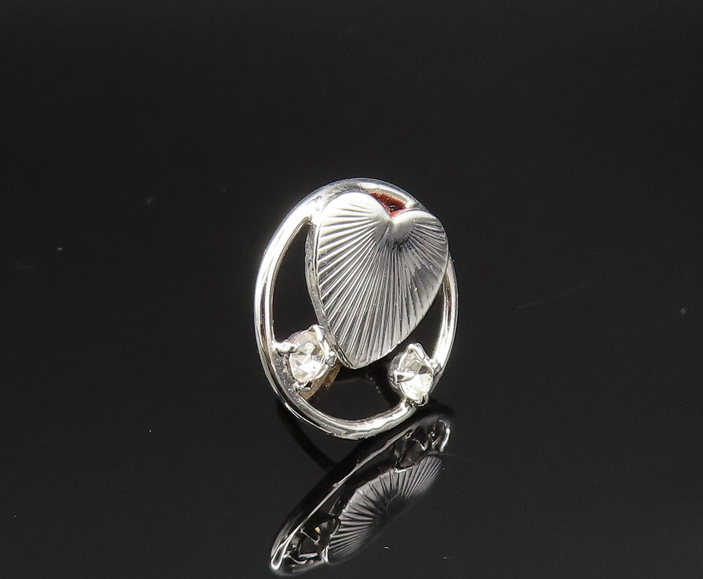 925 Silver  Vintage Love Heart & Cubic Zirconia Screw Back Earrings  EG11796