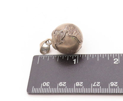 925 Sterling Silver Vintage Pendant Dark Tone Globe Bell Charm JINGLES  PT25084