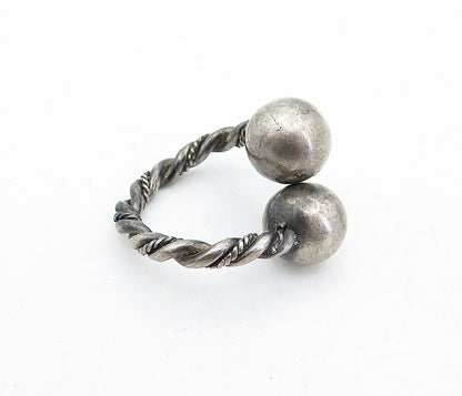 925 Sterling Silver  Vintage Dark Tone Twist Bypass Band Ring Sz 5  RG4544