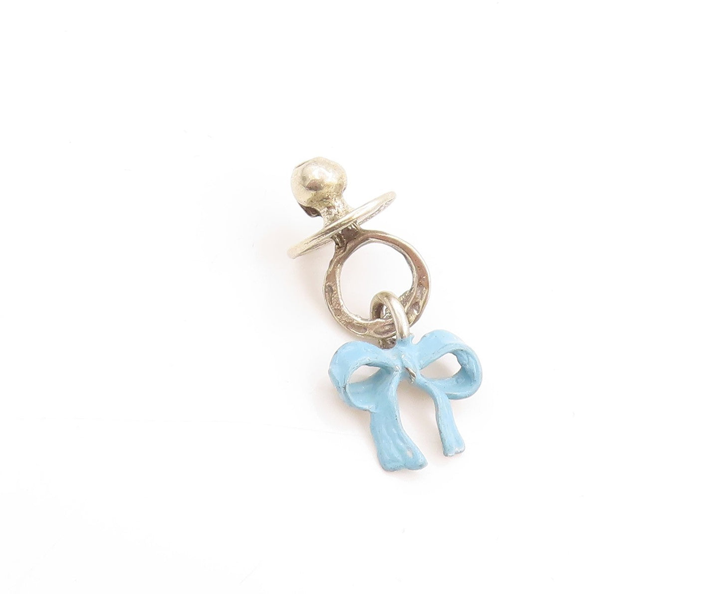 925 Sterling Silver Vintage Pendant Enameled Baby Pacifier Bow Charm  PT24634