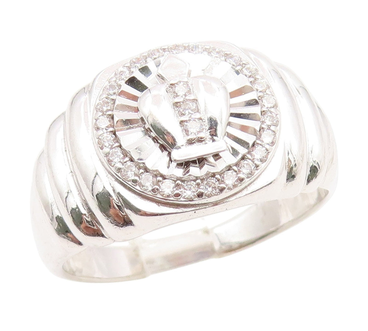 925 Sterling Silver Vintage Ring CZ Classic Royal Crown Band  Sz 11.5  RG35203