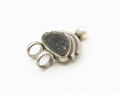 DESIGNER 925 Silver  Vintage Petite Pearl & Druzy Stone Pendant  PT14182
