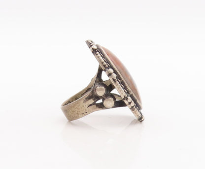 925 Sterling Silver Vintage Ring NAVAJO Floral Carved Border Gem  Sz 6  RG28738