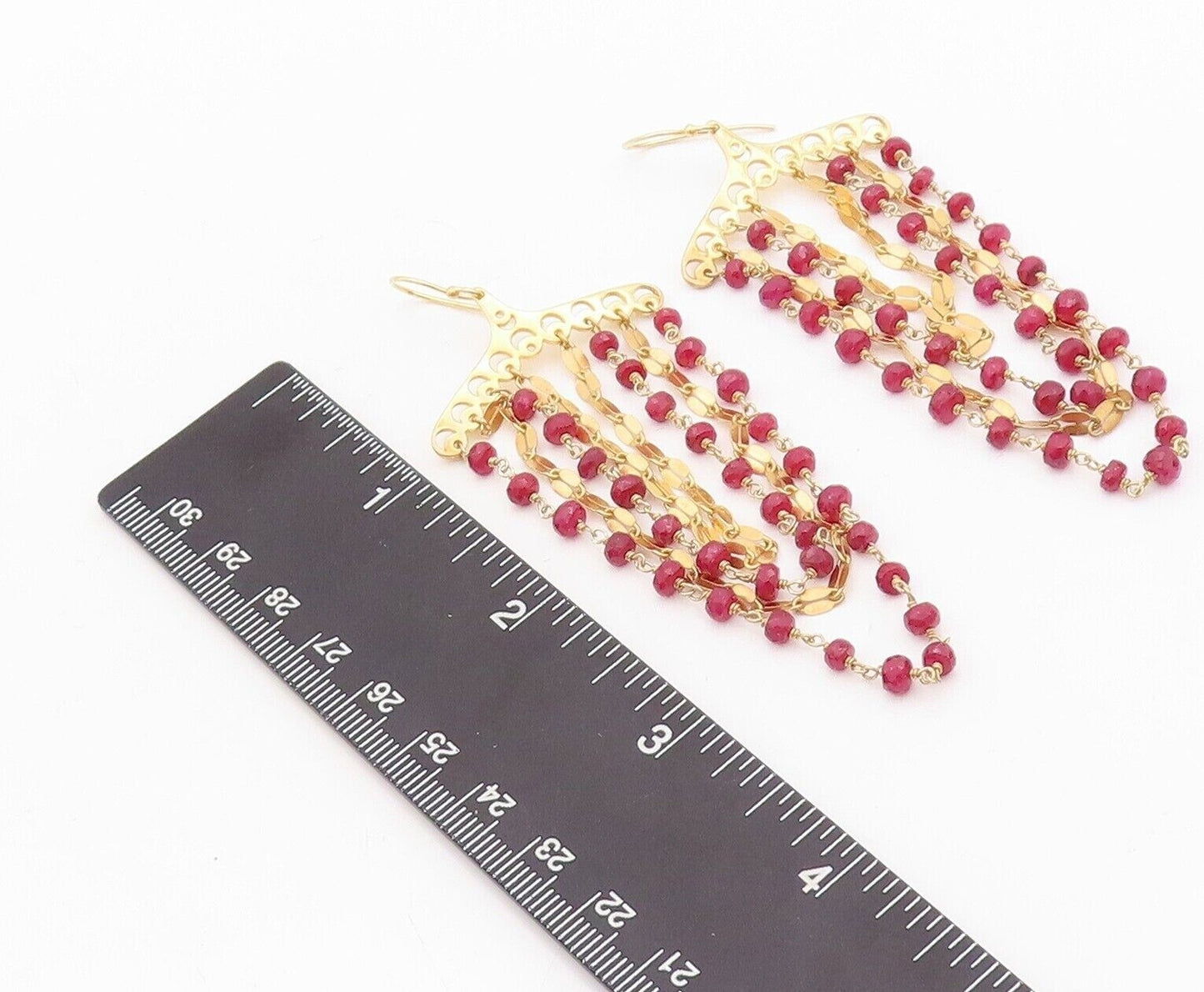 925 Sterling Silver Vintage Earrings Gold Plated Dangling Beaded Ruby  EG13162