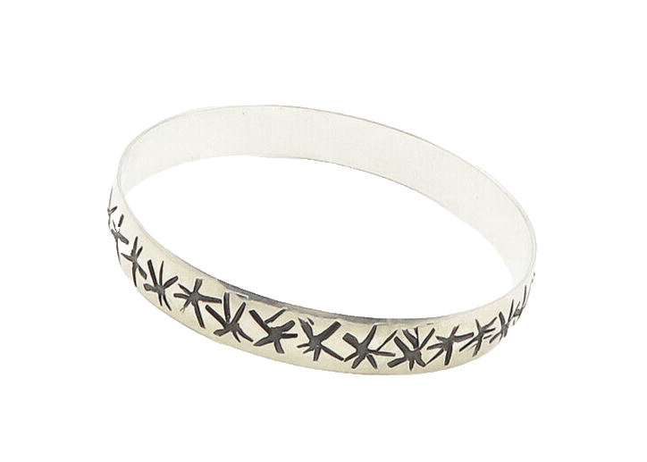 CLS 925 Sterling Silver  Vintage Oxidized Pattern Bangle Bracelet  BT6789