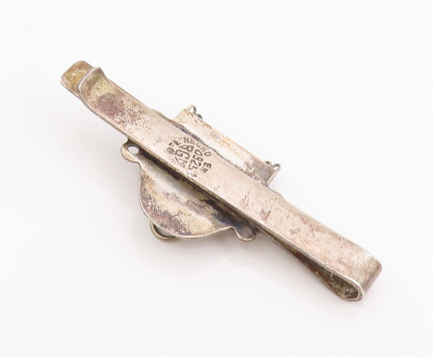 925 Sterling Silver Vintage Tie Clip Dark Tone Trible Man Face Carved  TR3871