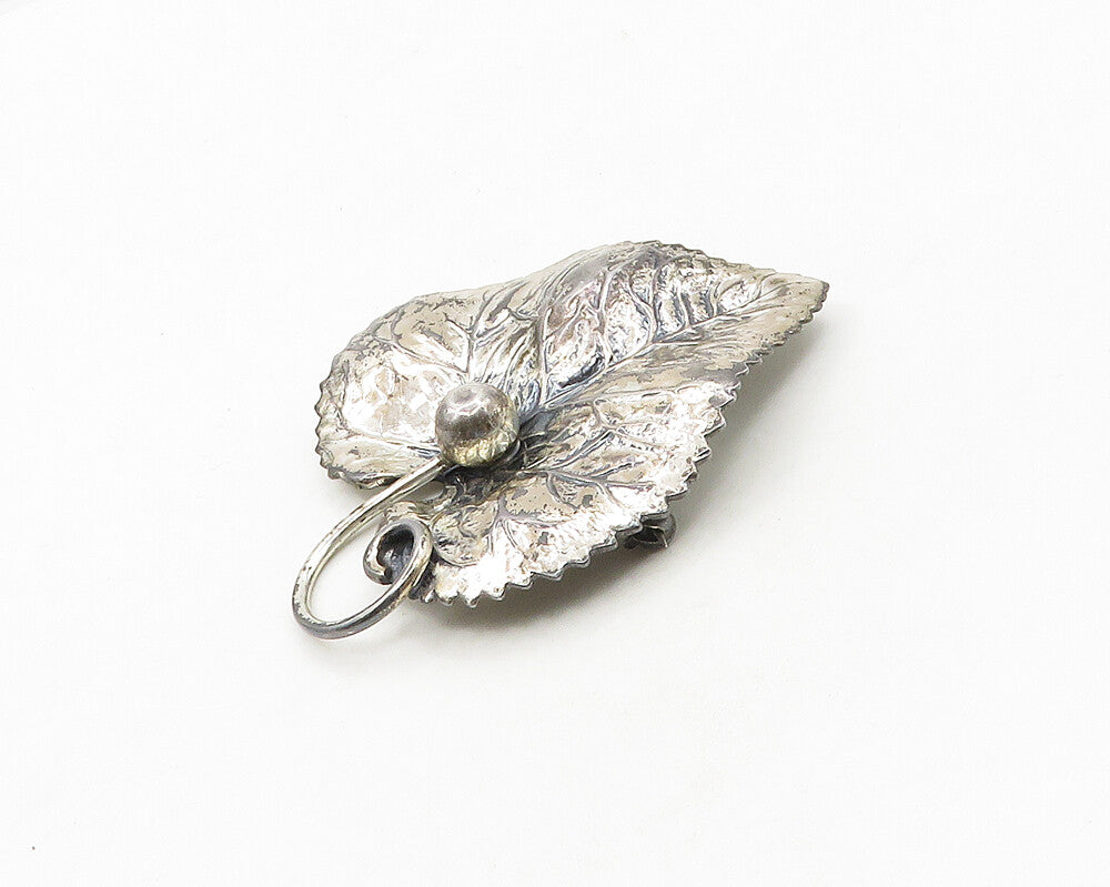 925 Sterling Silver  Vintage Shiny Single Floral Leaf Motif Brooch Pin  BP7072