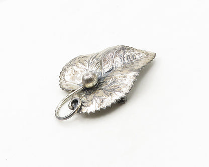 925 Sterling Silver  Vintage Shiny Single Floral Leaf Motif Brooch Pin  BP7072