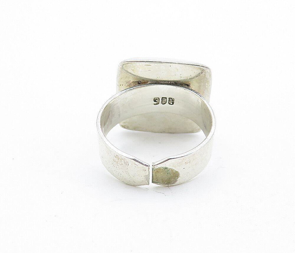 925 Sterling Silver  Vintage Glass Art Square Dome Cocktail Ring Sz 8  RG6132