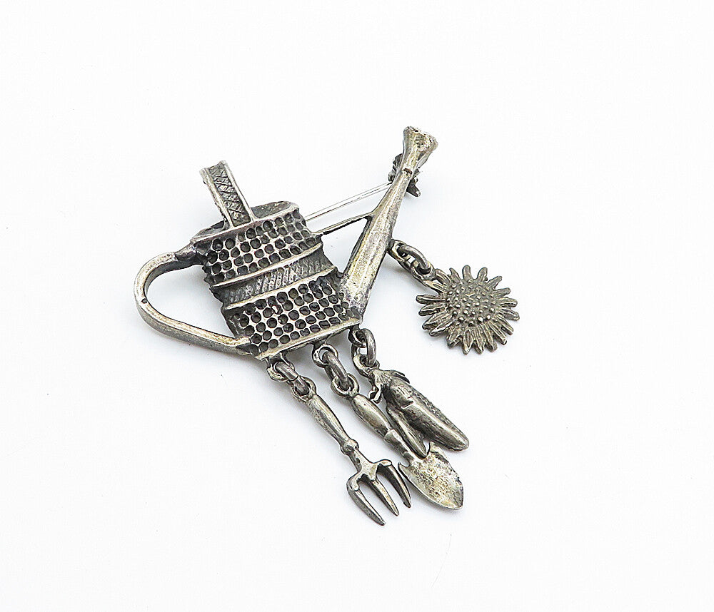 MEXICO 925 Sterling Silver  Vintage Charmed Watering Can Brooch Pin  BP2797