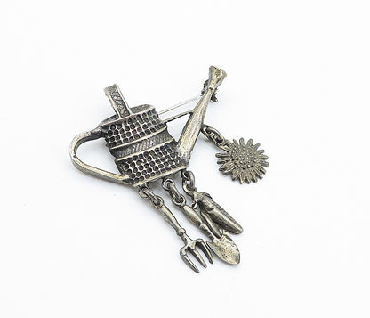 MEXICO 925 Sterling Silver  Vintage Charmed Watering Can Brooch Pin  BP2797