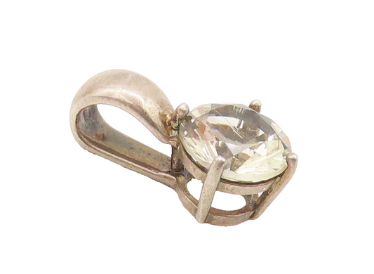 925 Sterling Silver Vintage Pendant Minimalist Single Stone Round Topaz  PT22631