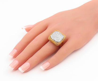 925 Sterling Silver Vintage Ring Two Tone CZ Etched Square Band  Sz 8  RG35622