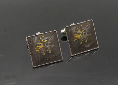 AMITA 925 Sterling Silver  Vintage Pagoda Mountain Scene Cufflinks  TR2933