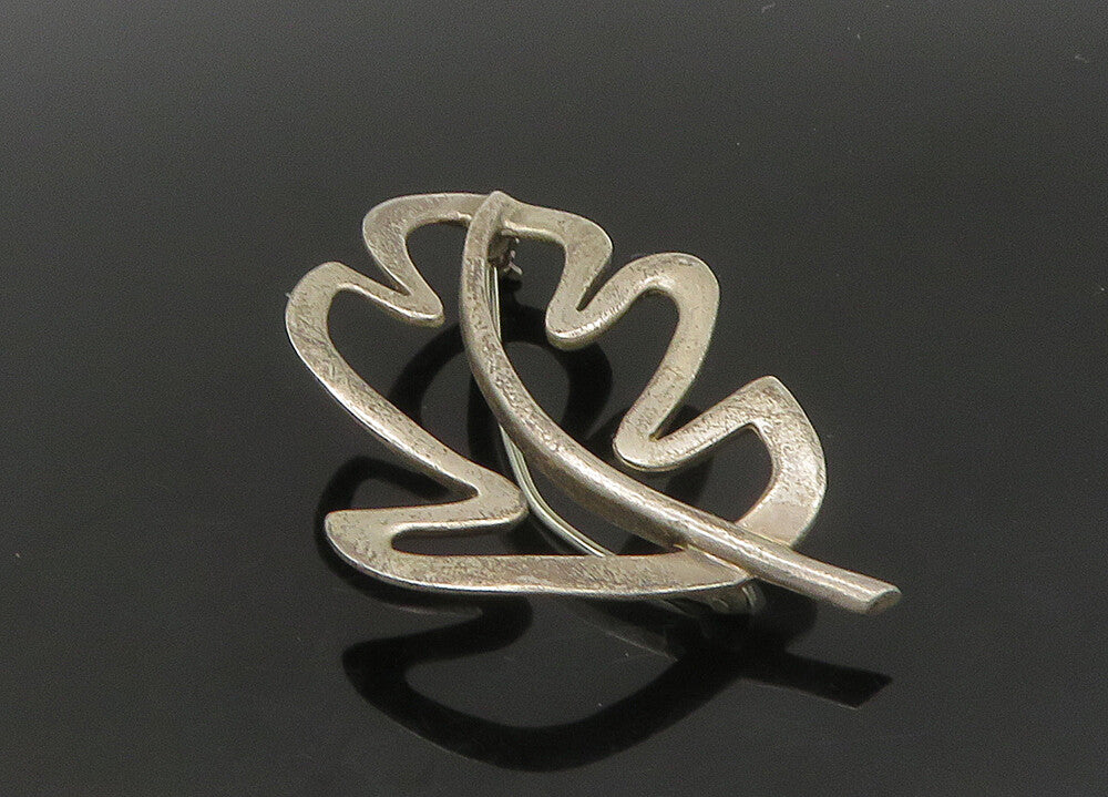 CHINESE 925 Sterling Silver  Vintage Floral Leaf Outline Brooch Pin  BP8902