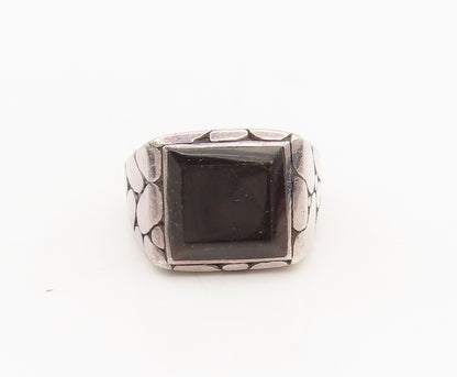 925 Sterling Silver  Vintage Pebble Wall Etched Band Onyx Ring Sz 11.5 RG26784