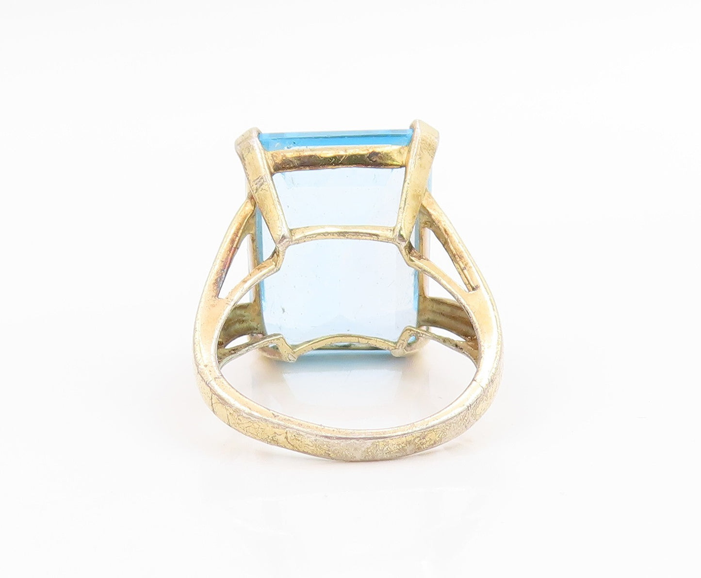 925 Sterling Silver Vintage Ring Gold Plated large Aquamarine Band Sz 9 RG35697