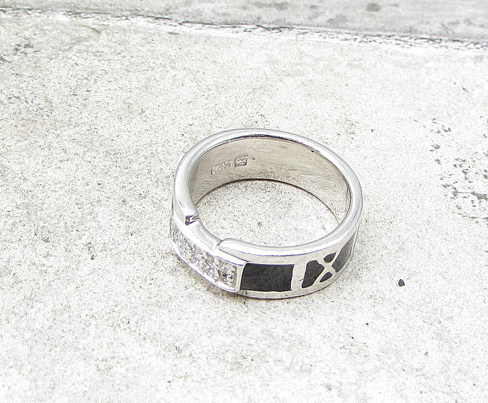 925 Silver  White Cubic Zirconia Enamel Roman Numerals Band Ring Sz 6  RG1966