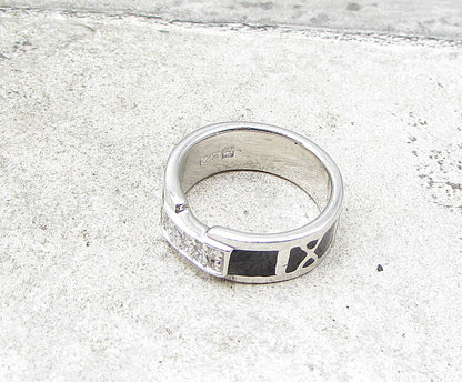 925 Silver  White Cubic Zirconia Enamel Roman Numerals Band Ring Sz 6  RG1966