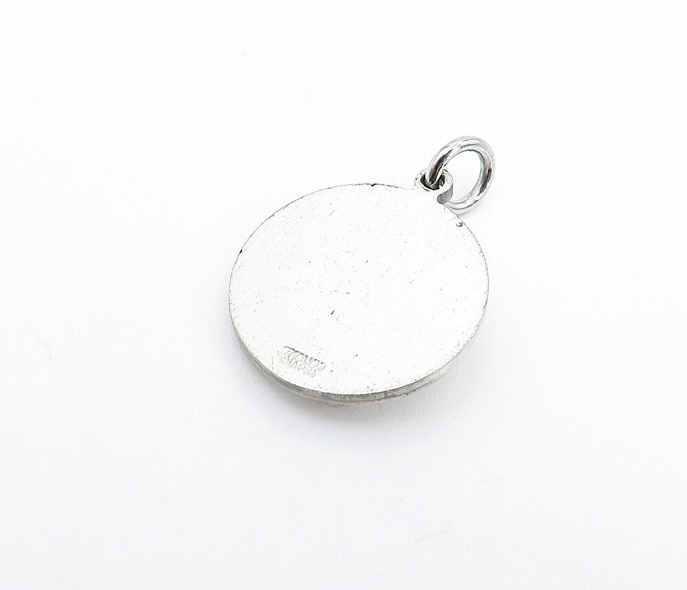 925 Sterling Silver  Vintage Saint Stephen Stamped Round Drop Pendant  PT4207