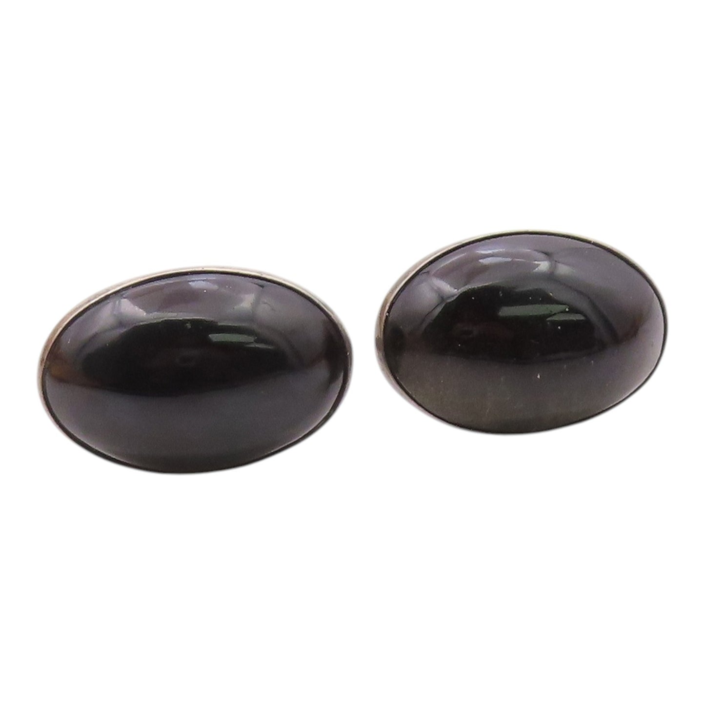 MEXICO 925 Silver  Vintage Cabochon Cut Black Onyx Oval Cuff Links  TR1833