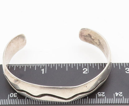 NAVAJO ZUNI 925 Silver  Vintage Wave Carved Plane Solid Cuff Bracelet  BT10088