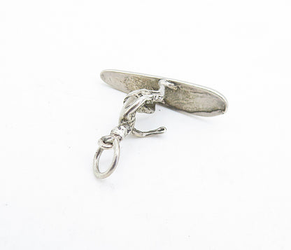 925 Sterling Silver  Vintage Petite Sculpted Surfer Man Drop Pendant  PT4796