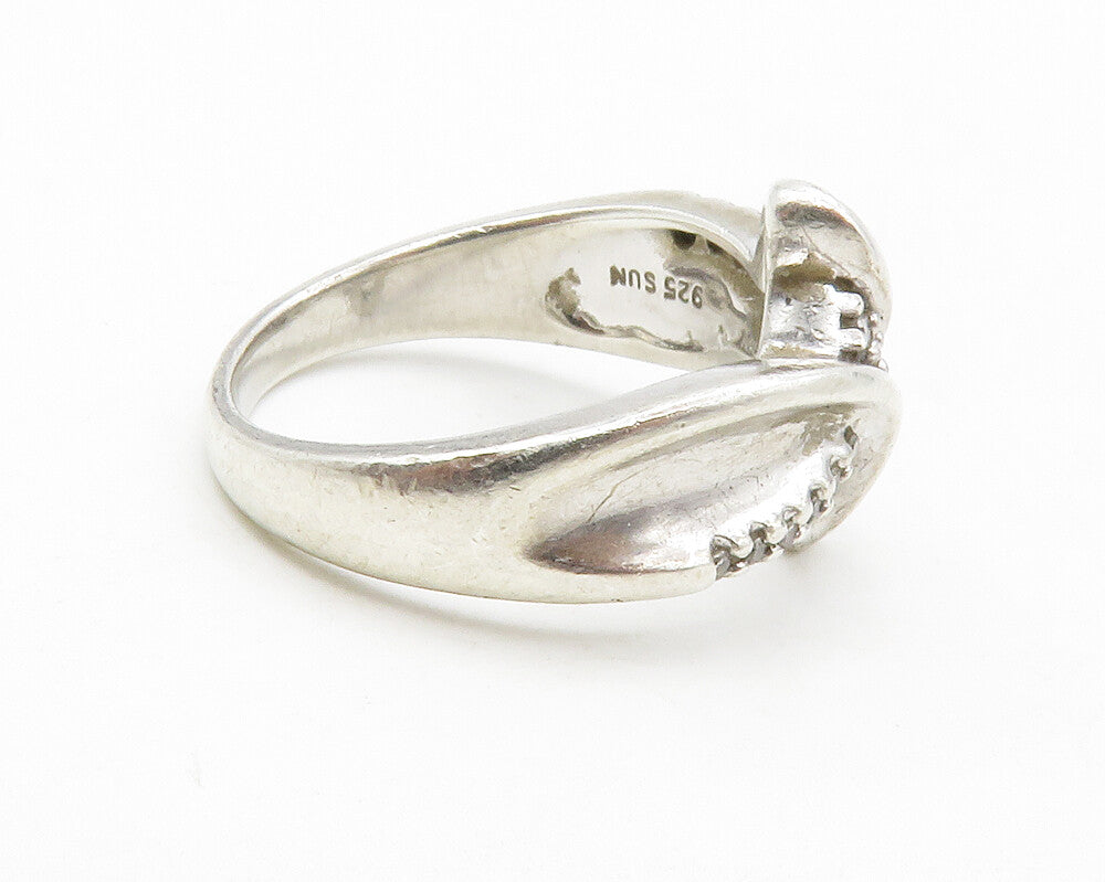925 Sterling Silver  Vintage Genuine Diamonds Swirl Band Ring Sz 7  RG13368