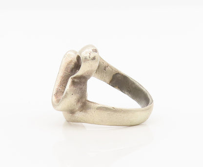 925 Sterling Silver Vintage Ring Swirly Ribbon Twisted Hearts Sz 5.5  RG27834