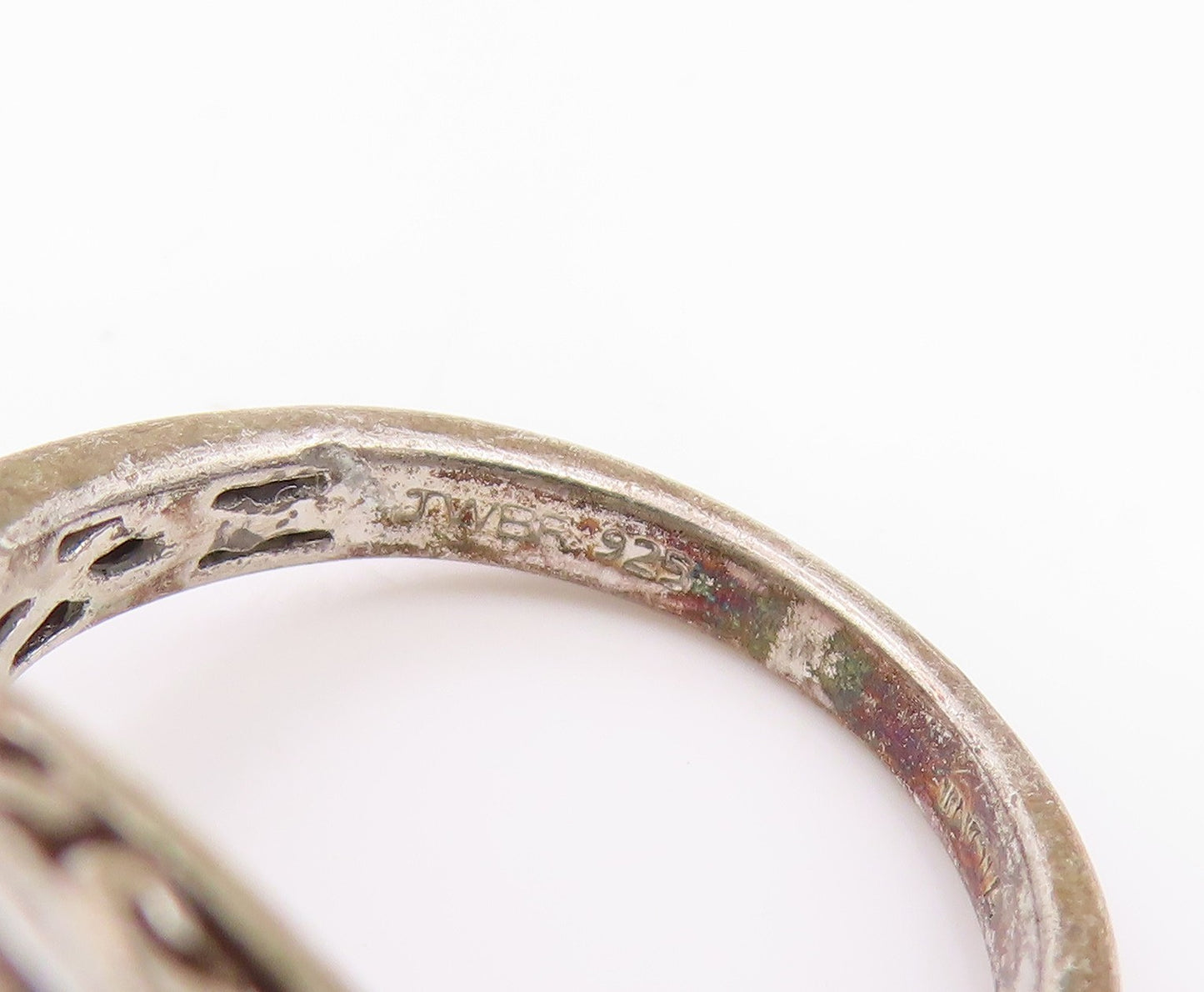 925 Sterling Silver Vintage Ring Two Tone Genuine Diamonds Band  Sz 5  RG36056
