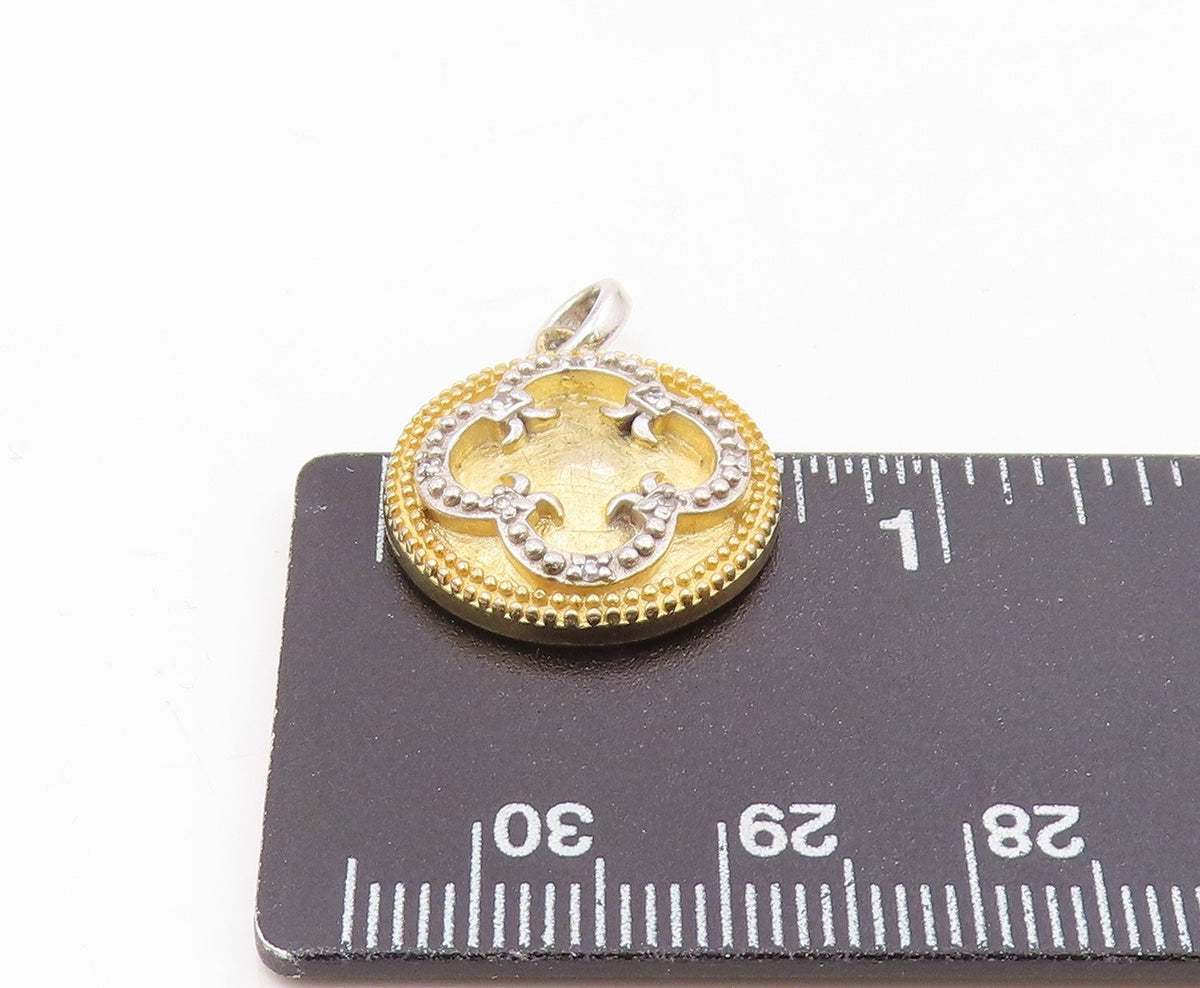 925 Sterling Silver  Vintage Genuine Diamonds Flower Motif Pendant  PT15009