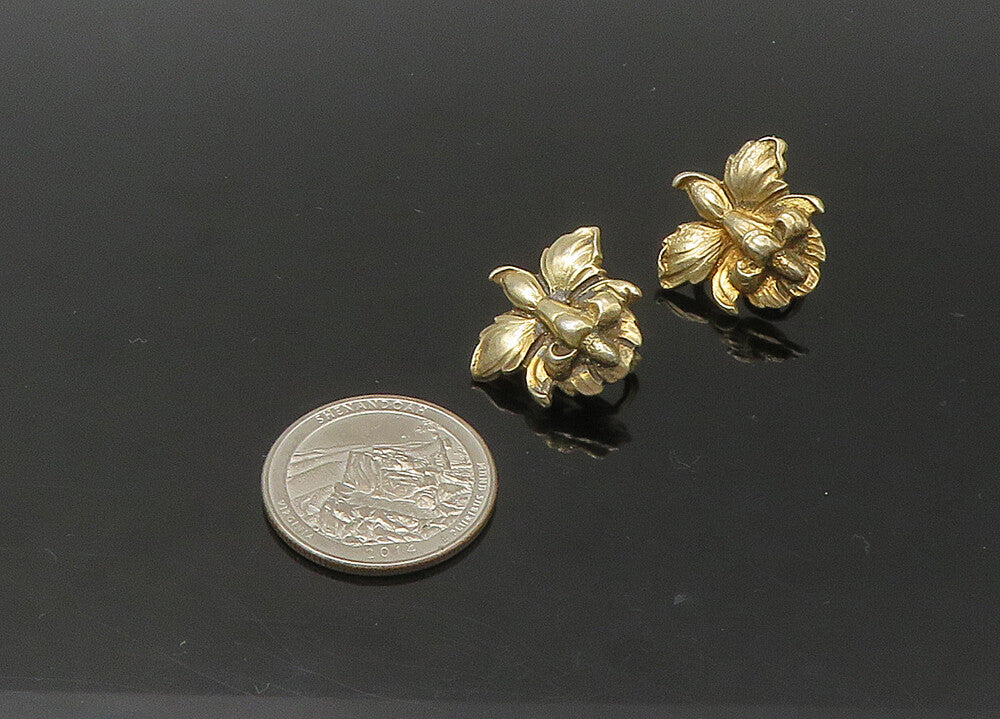 925 Sterling Silver  Vintage Flower Motif Non Pierce Drop Earrings  EG10972