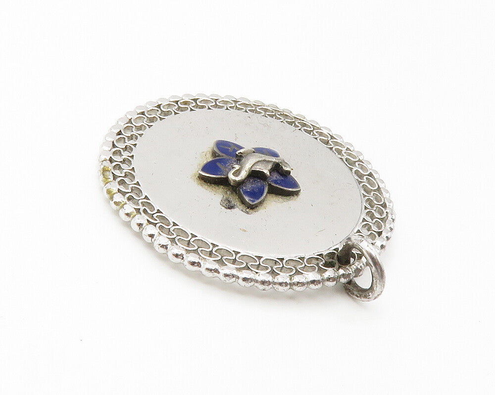 925 Sterling Silver  Vintage Petite Enamel Flower Detail Pendant  PT11272