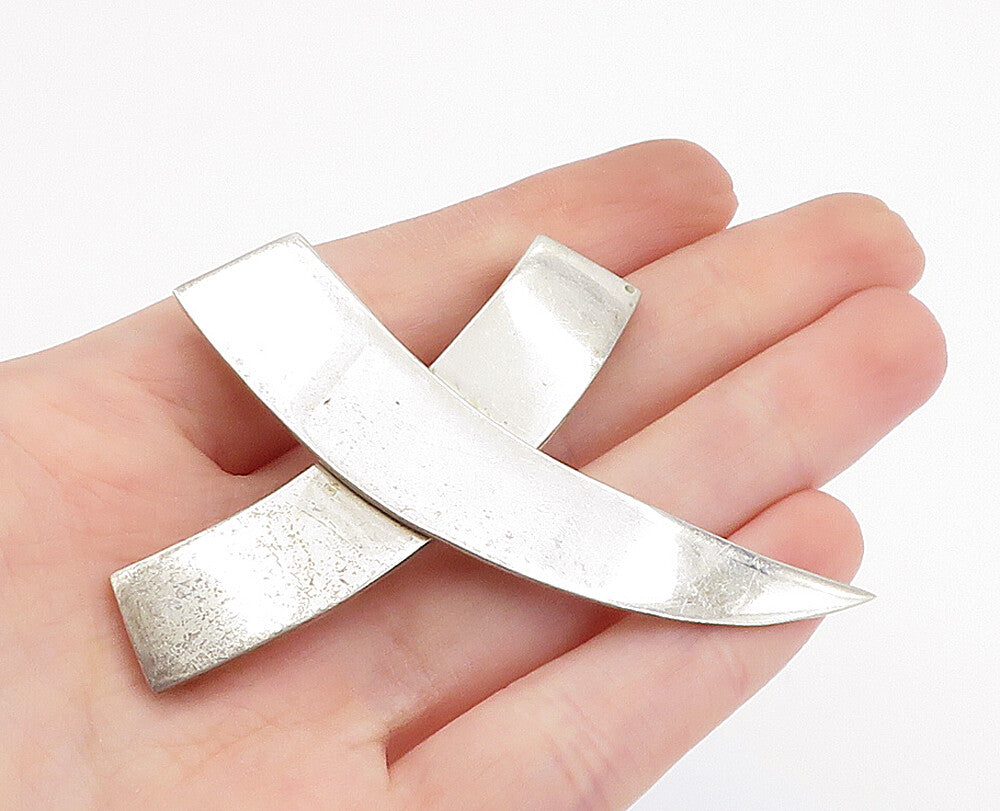 MEXICO 925 Sterling Silver  Vintage Shiny Crossed Design Brooch Pin  BP1170