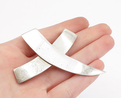 MEXICO 925 Sterling Silver  Vintage Shiny Crossed Design Brooch Pin  BP1170