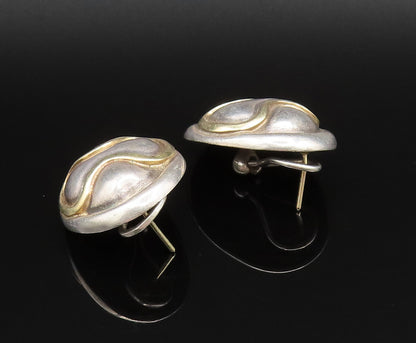 ROBERT WINC 18K GOLD & 925 Silver  Vintage 2 Tone Wave Oval Earrings  EG12020