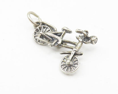 925 Sterling Silver  Vintage Shiny Petite Bicycle Motif Drop Pendant  PT8574