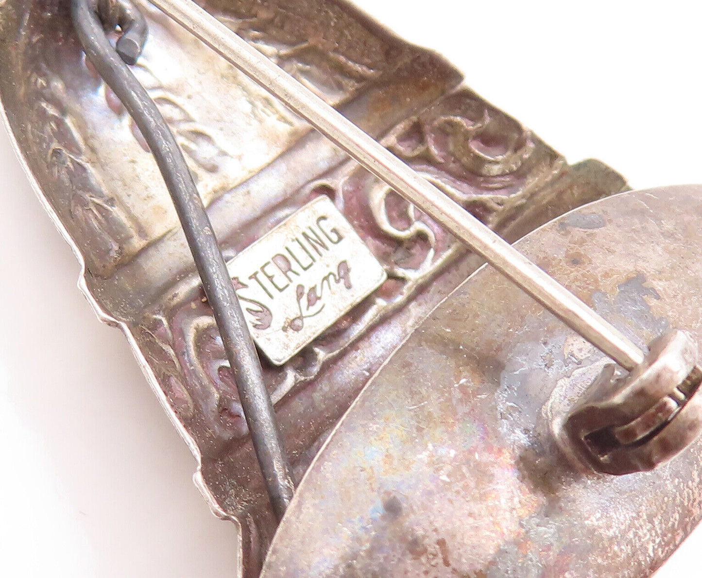 925 Sterling Silver Vintage Brooch Pin LANG Floral Swirly Carved Bell  BP10916