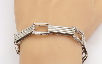 MEXICO 925 Sterling Silver  Vintage Fluted Bar Link Chain Bracelet  BT2809