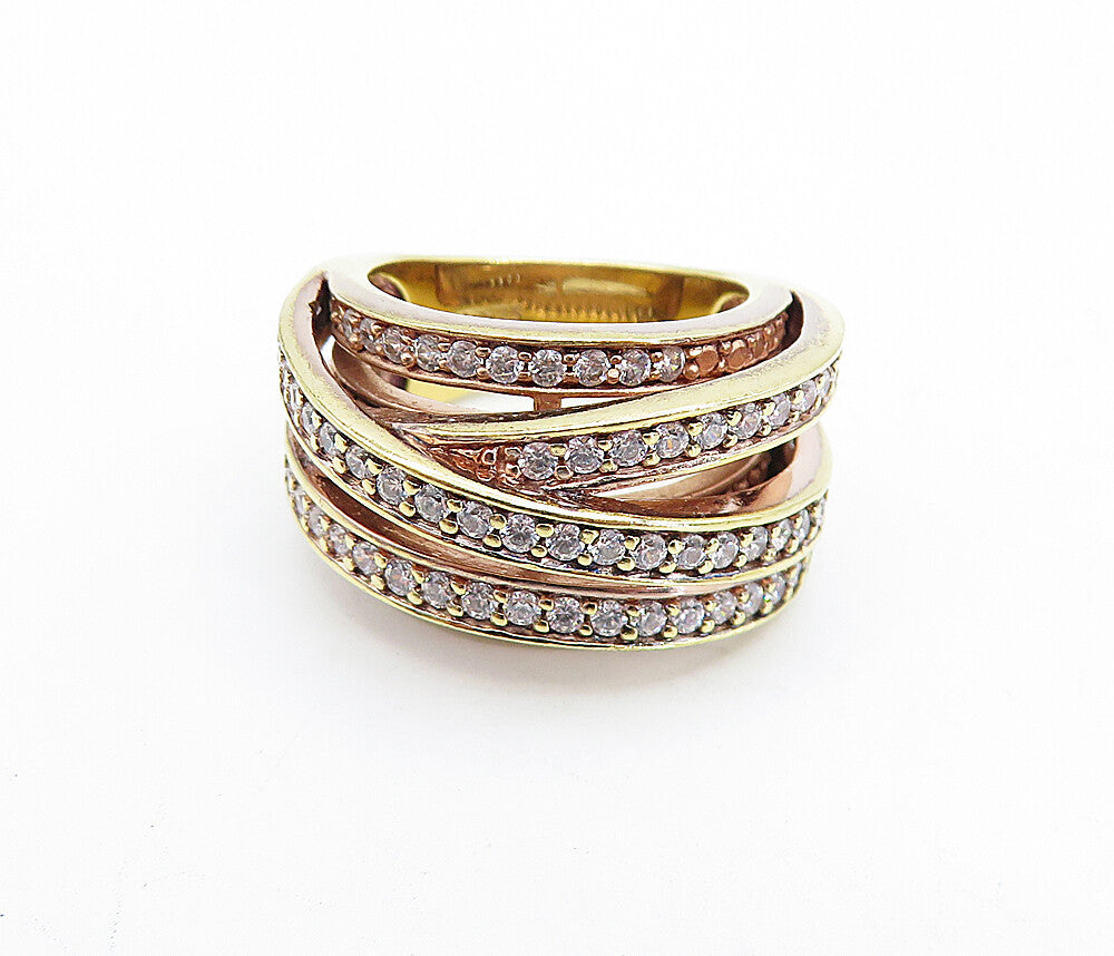 925 Sterling Silver  Vintage Topaz Gold Plated Split Band Ring Sz 6  RG5208
