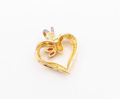 925 Sterling Silver  Vintage Genuine Diamond & Garnet Heart Pendant  PT16803