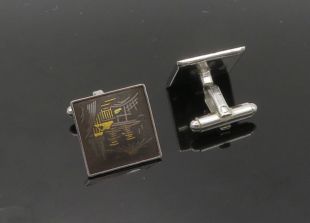 AMITA 925 Sterling Silver  Vintage Pagoda Mountain Scene Cufflinks  TR2933
