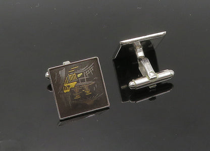 AMITA 925 Sterling Silver  Vintage Pagoda Mountain Scene Cufflinks  TR2933