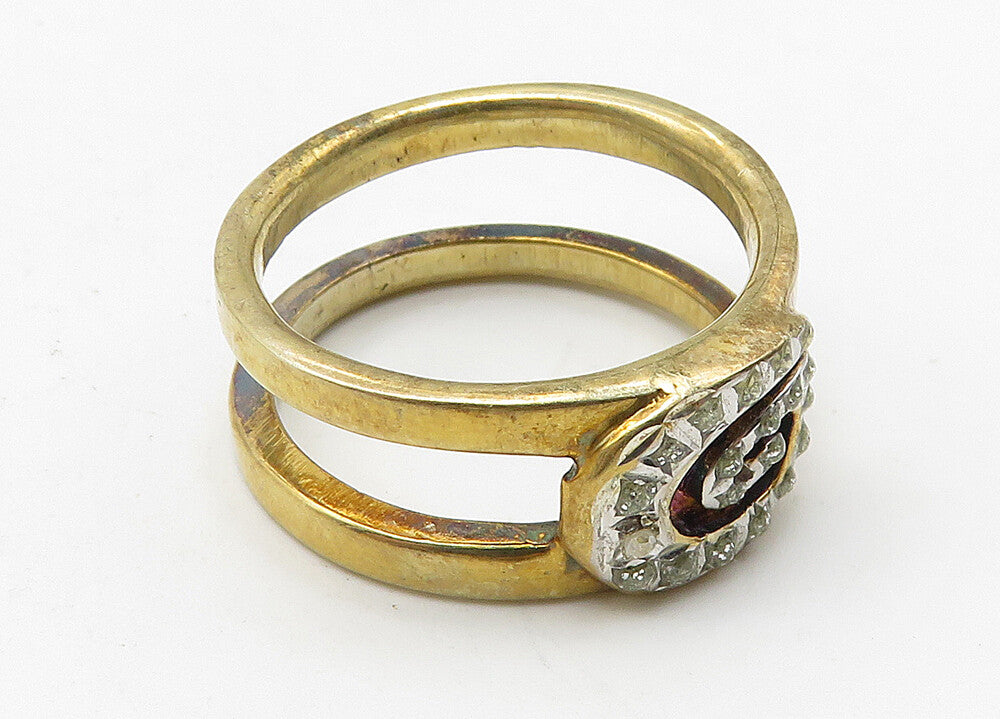 925 Sterling Silver  Vintage Topaz Two Tone Spiral Band Ring Sz 5  RG10429