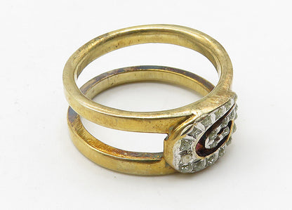 925 Sterling Silver  Vintage Topaz Two Tone Spiral Band Ring Sz 5  RG10429