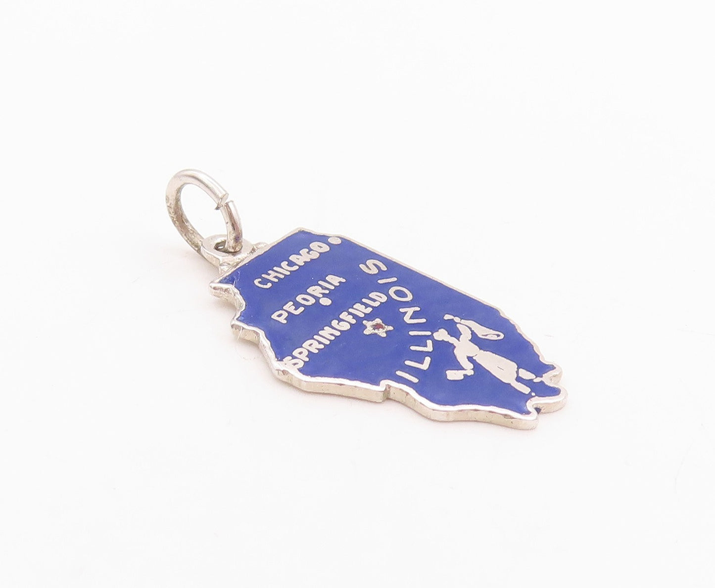 925 Sterling Silver Vintage Pendant Blue Enameled Illinois State Pride  PT24773